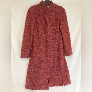 Vintage John Caruana Red Wool Mohair Blend Textured Midi Winter Overcoat No Tag